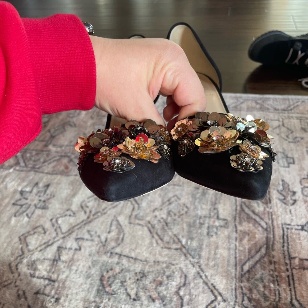 J. Crew Collection SZ 10 Elsie Floral Sequin D'Orsay Pumps Black Suede Heels EUC - Picture 10 of 10